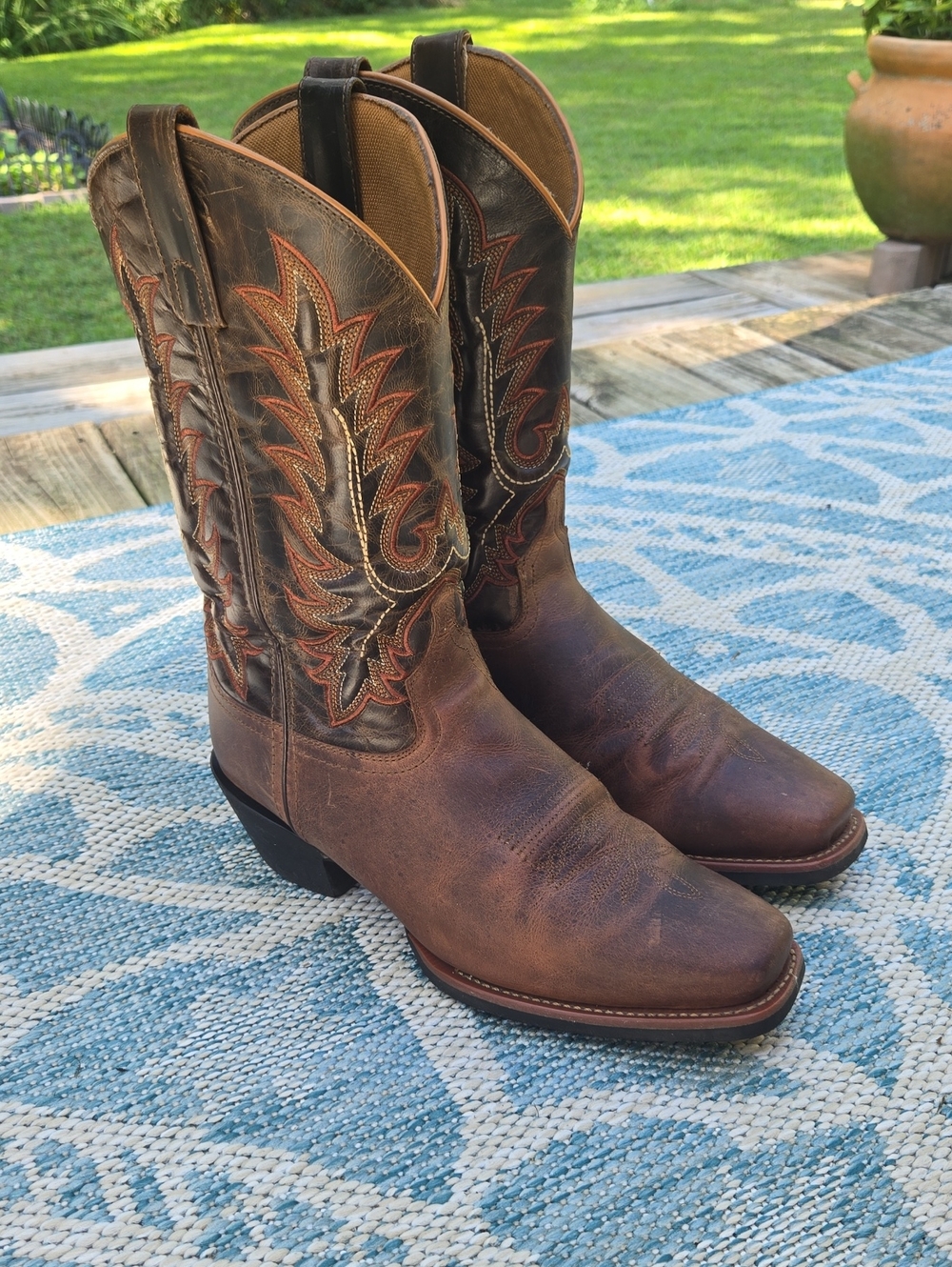Laredo Brown Leather Western Embroidered Cowboy Boots